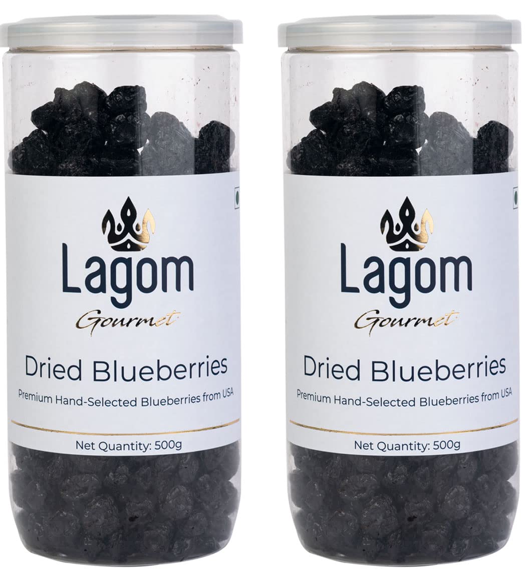 Lagom Gourmet Dried Blueberry, 1Kg | All Natural | No Preservatives | Gluten Free | Vegan | Non GMO | Blueberry Dry Fruit