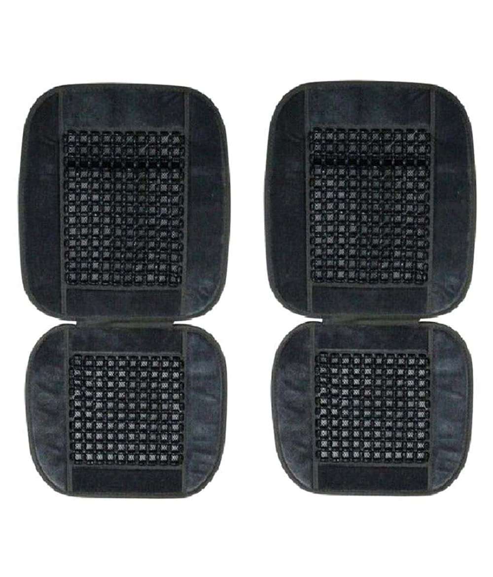Oshotto Car Wooden Bead Seat Cushion Black Velvet Border for All Cars - (Black) Set of 2