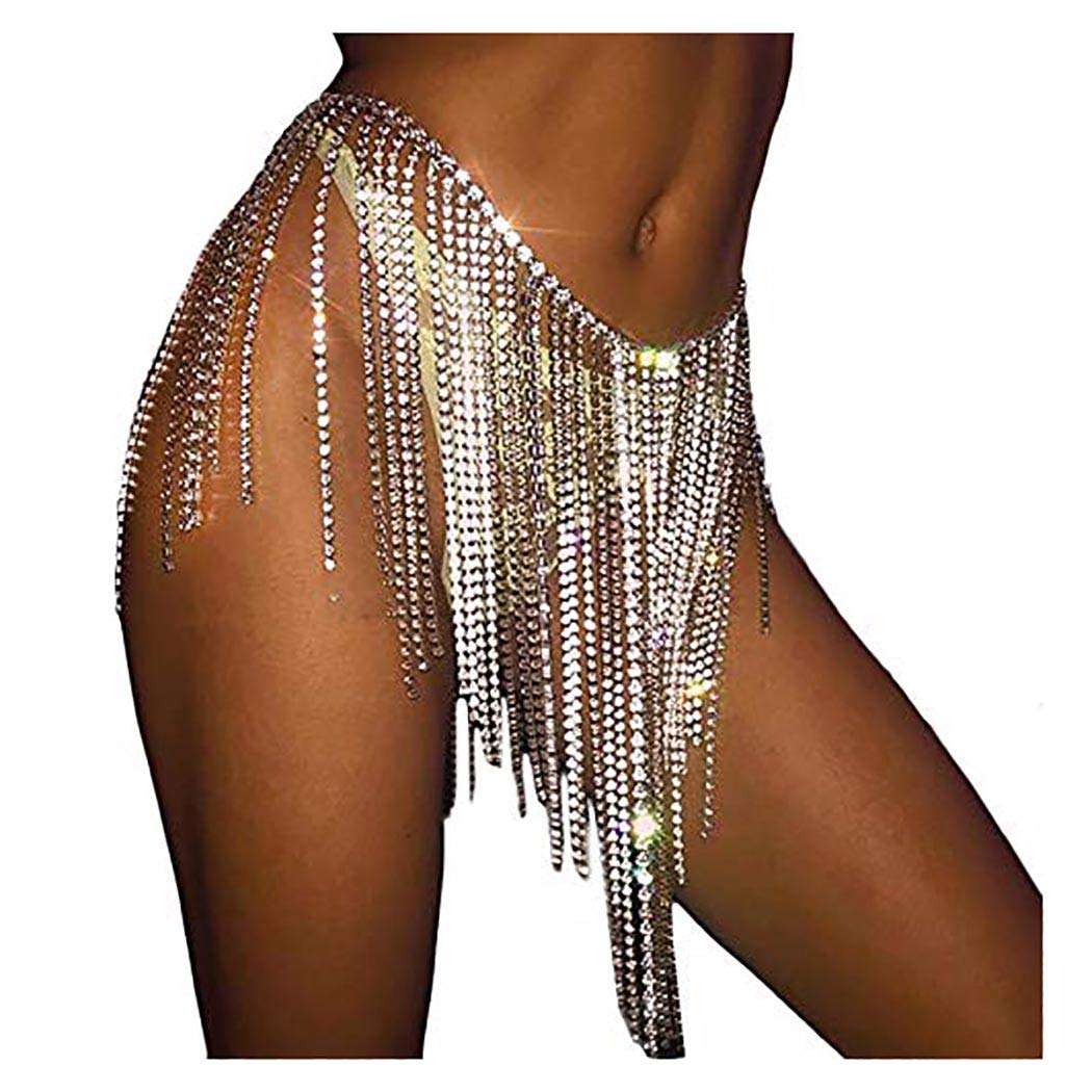 Barode Rhinestone Body Chains Crystal Dance Skirts Tassel Sexy Bikini Beach Chain Hip Waist Belts Nightclub Jewelry Accessories for Women and Girls (Silver) 4
