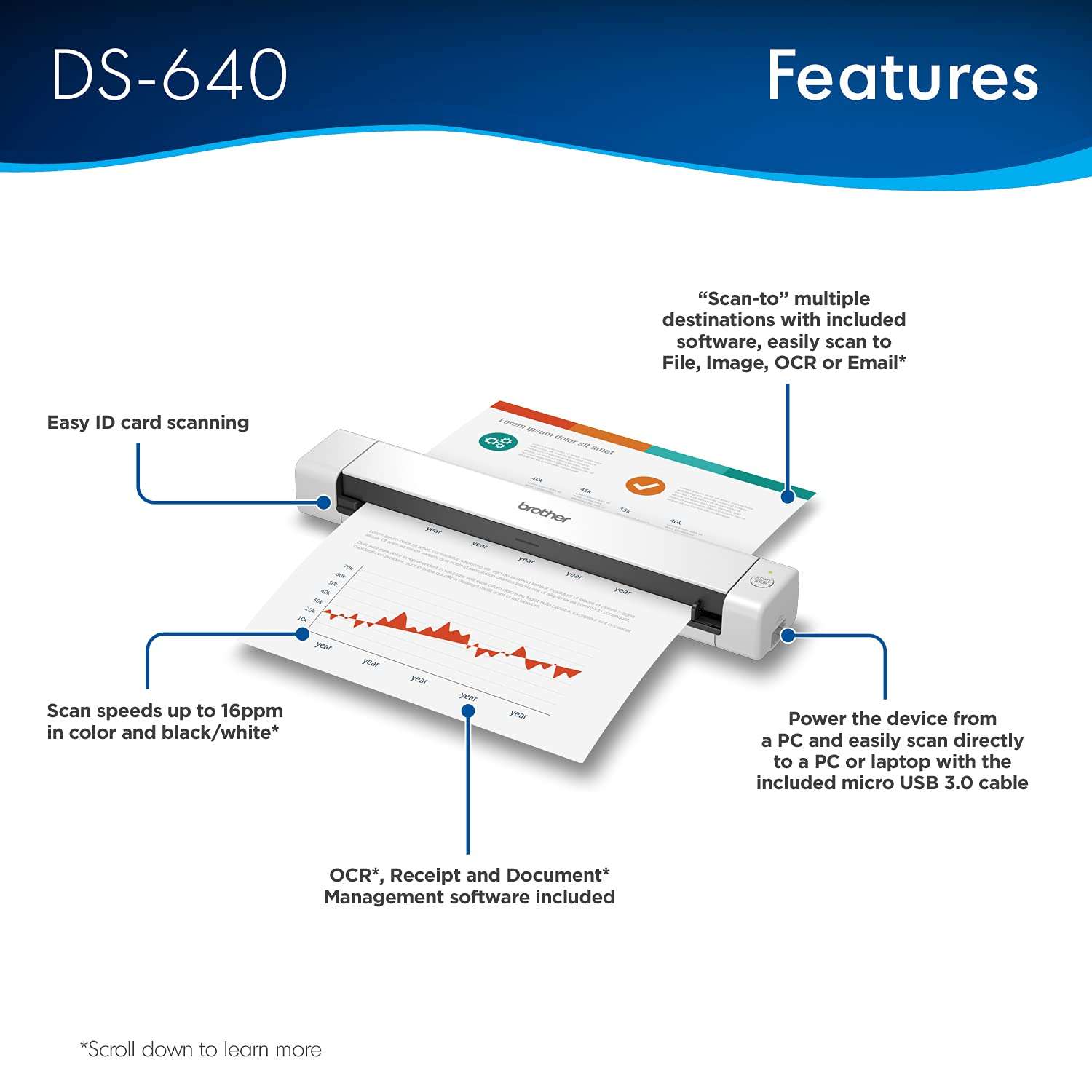 Brother DS-640 Compact Mobile Document Scanner, () 3