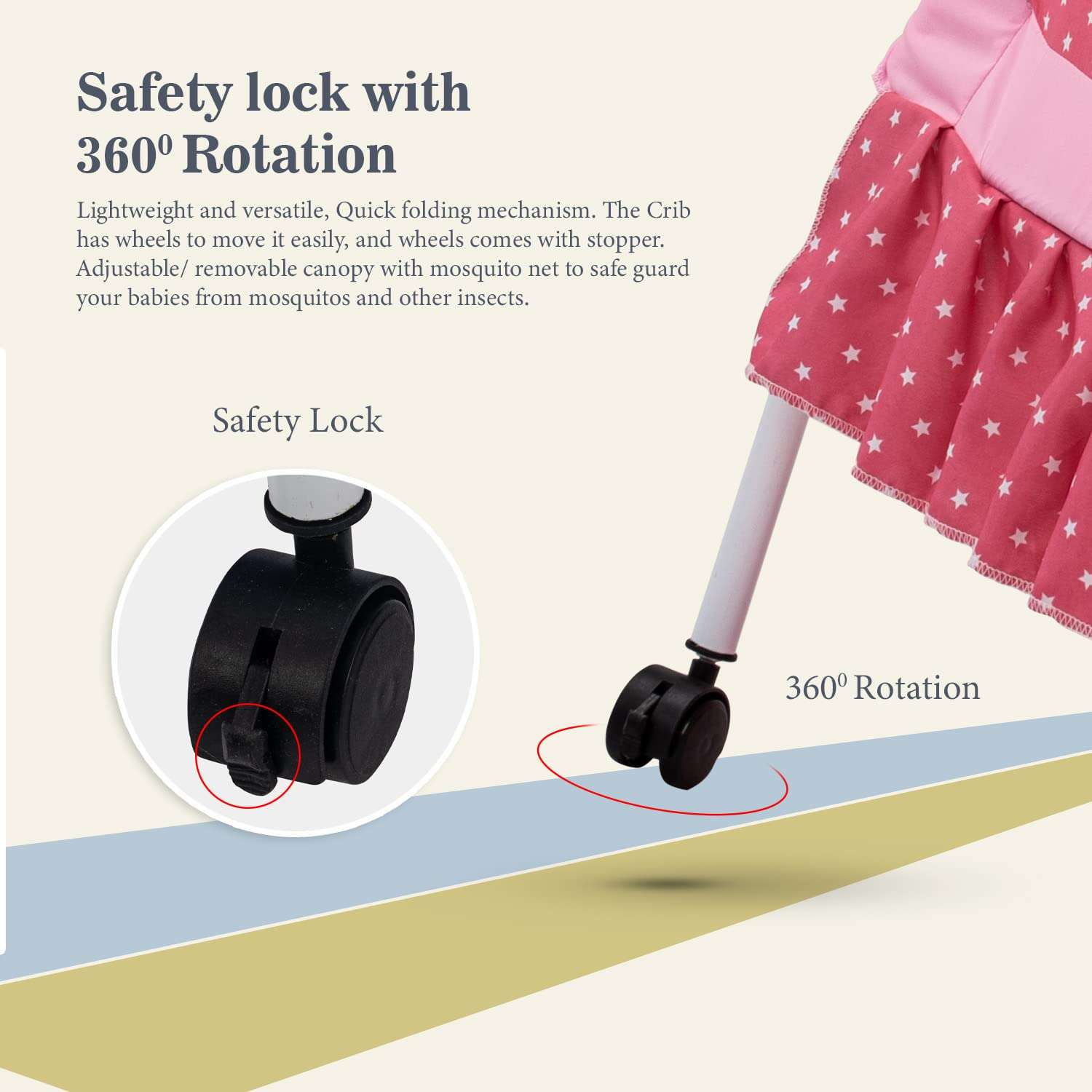 Baybee Baby Swing Cradle for Baby, Baby Cradle Swing Jhula with Mosquito Protection Net, Storage & Wheels| New Born Baby Cot Cribs Cradle| Baby Cradles for New Born Baby 0 to 12 Months (Pink) 5