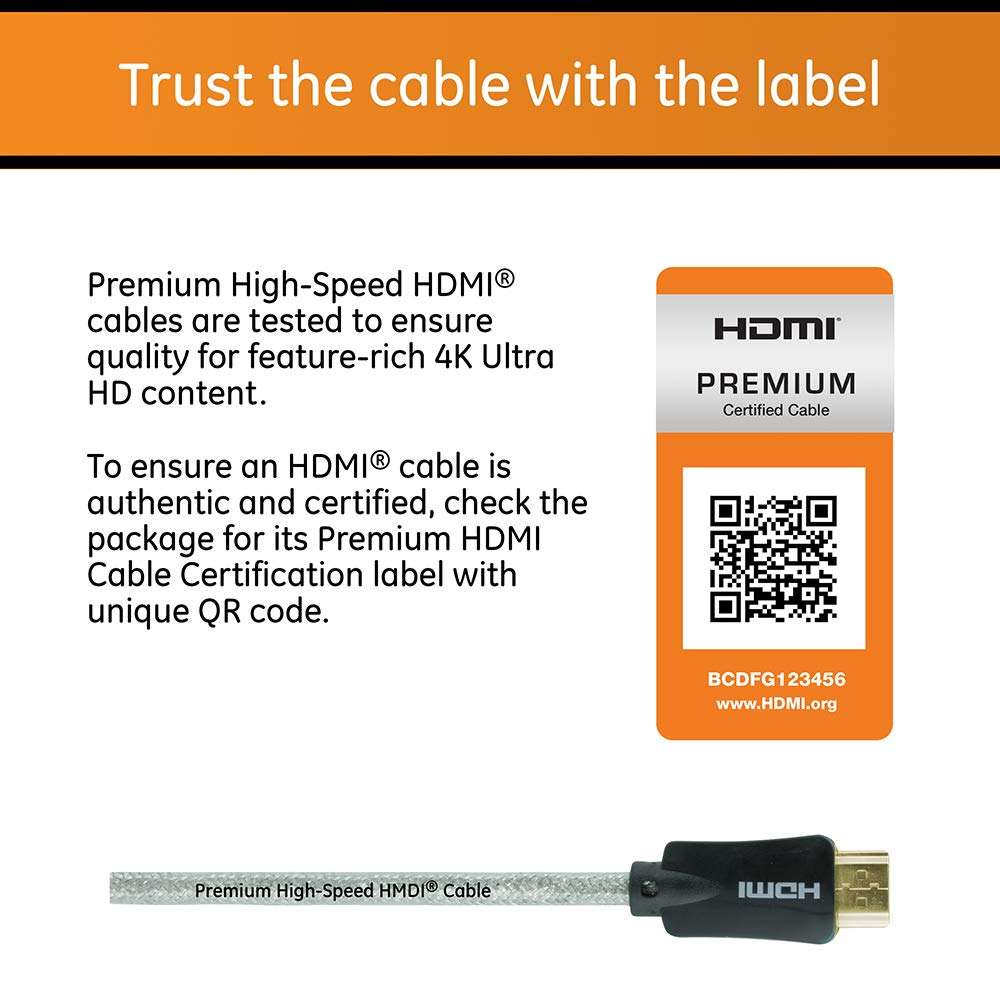 GE HDMI Cable, 2 Pack, 6 Feet, Full HD 1080p 4K 60Hz, HDMI 2.0, 18 Gbps, with Ethernet, HDR, for Smart TV, PS4, PS5, Xbox X, Blu-ray, Streaming, 33519 4
