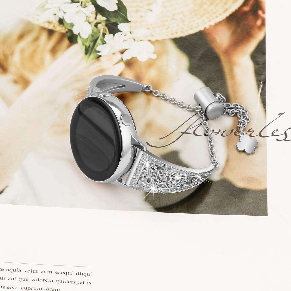 Aottom Compatible for Samsung Galaxy Watch 46mm Band 22mm Women Metal Rhinestone Diamond Chain Jewelry Bracelet Wristband Replacement Band for Samsung Galaxy Watch 46mm/Gear S3 Frontier/Classic 5