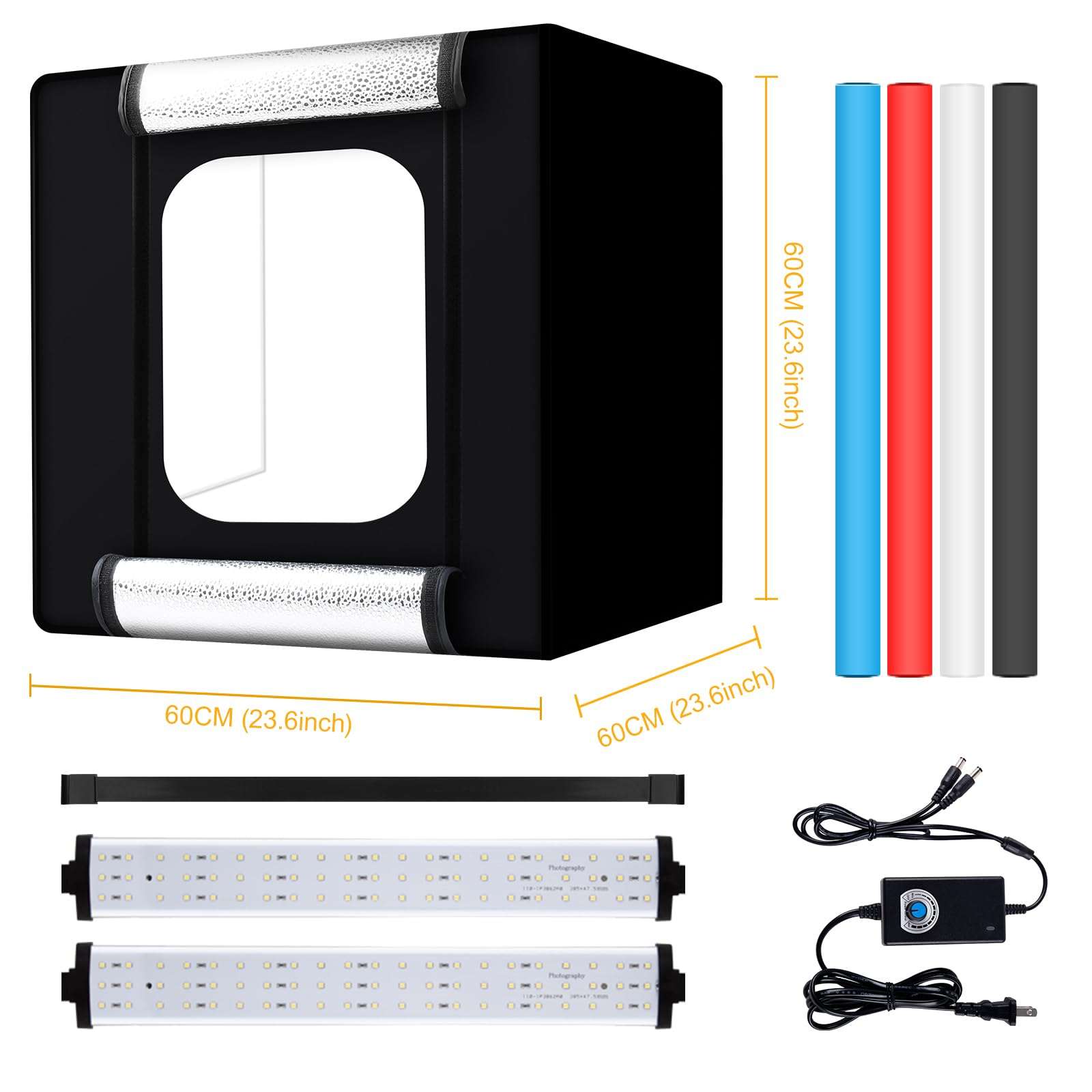 Photo Studio Box, 24x24x24 Inches Portable Foldable Photography Light Box Shooting Tent with 198 Brightness Dimmable LED Lights and 4 Backdrops for Product Photography 6