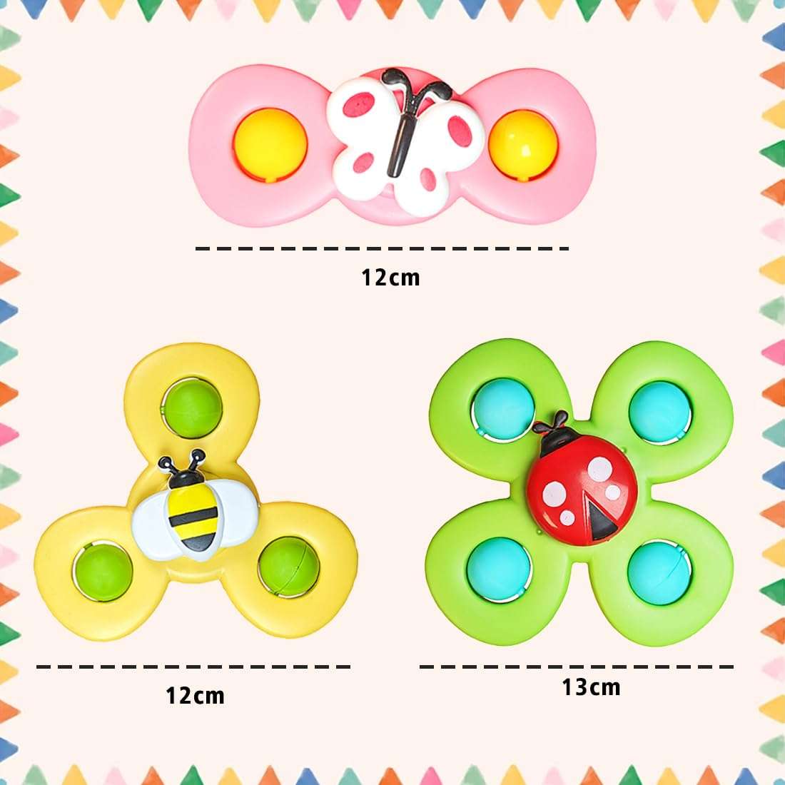Wembley Suction Spinner Toy for Baby Bath Toys Water Toys for Kids Fidget Spinner Spinning Sensory Toddler Infant Flight Travel Toy Stick to Car Window Table Chair Birthday Return Gift for Kids 3 Pcs 4