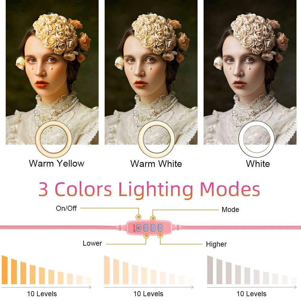 NeotrixQI Selfie Ring Light with Phone Holder, Foldable LED Desk Lamp Dimmable Phone Make Up Ringlight Stand Extendable Makeup Mirror TIK Tok YouTube Video Vlog Recording Photography Tiktok Live Stream (Pink) (G3) 2