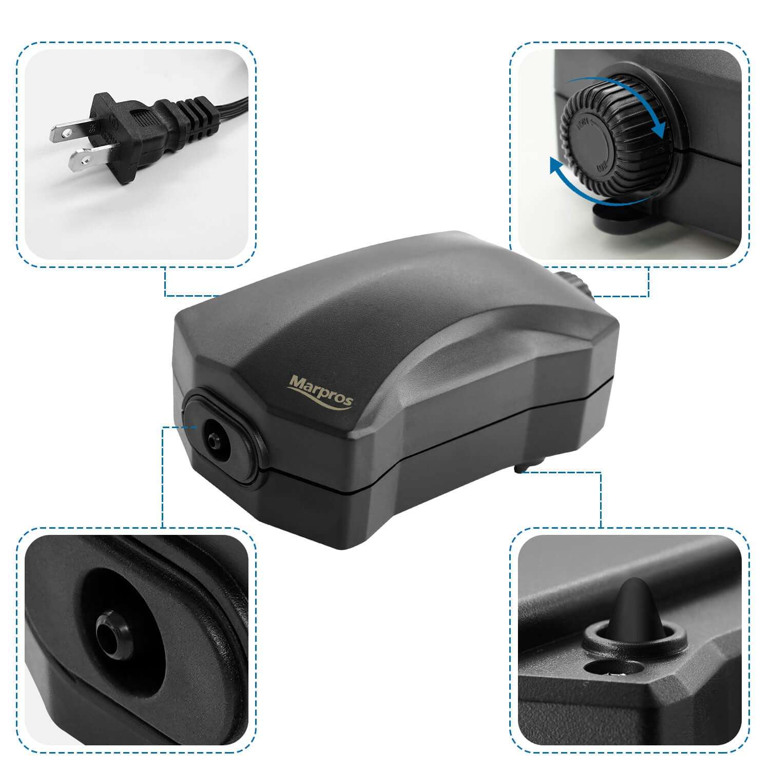 Aquarium Air Pump,Marpros Air Pump for Fish Tank 2 Outlet,Adjustable air bubbler for Fish Tank,Super Quiet Oxygen Pump for Aaquarium 20 to 40 Gallon with Accessories 3