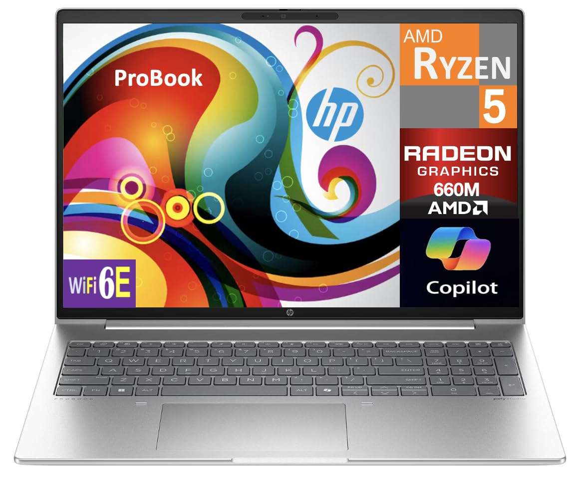 HP ProBook 465 Copilot+ Business Laptop (AMD Version ProBook 460) 16.0" IPS WUXGA Display (AMD Ryzen 5 7535U, 16GB DDR5, 2TB PCIe SSD, WiFi 6E, BT 5.3, Webcam, Win 11 Pro) w/USB-C Dock 3