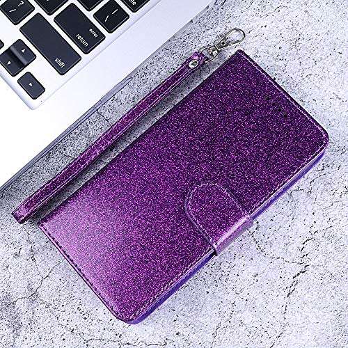 Glitter Wallet Phone Case for Moto G8 Power with Tempered Glass Screen Protector Cover and Card Holder Kickstand Motorola G8Power MotoG8Power G 8power 8 MotoG8 8th Gen 5G Bling Leather Cases Purple 5