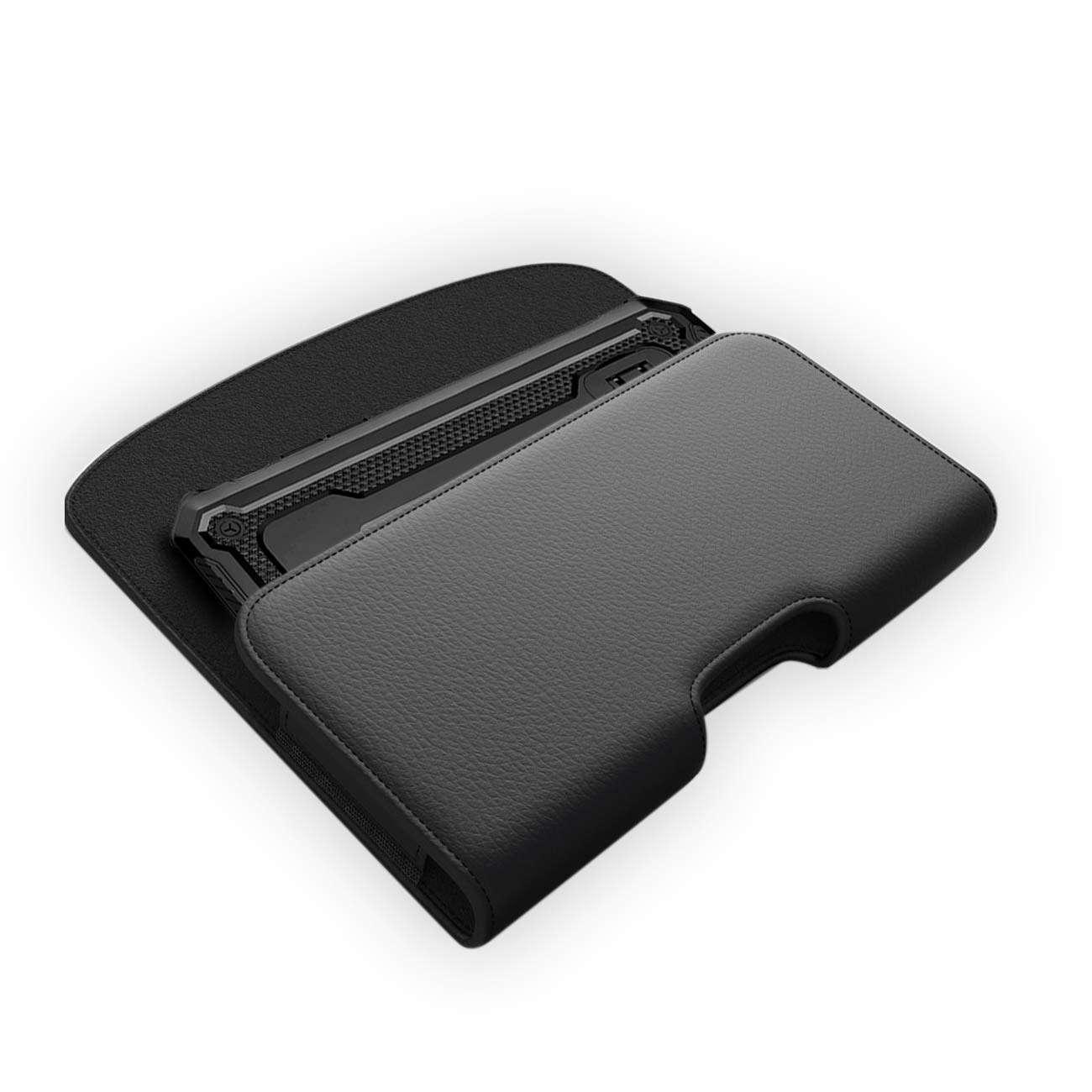 Mobile Vogue by Reiko Premium Eco-Friendly Leather Phone Pouch Belt Clip Holster Compatible with iPhone/Galaxy/Stylo/Android Phone with Protective Case on (Black-MV102, 6.6 x 3.5 x 0.7 in) 3