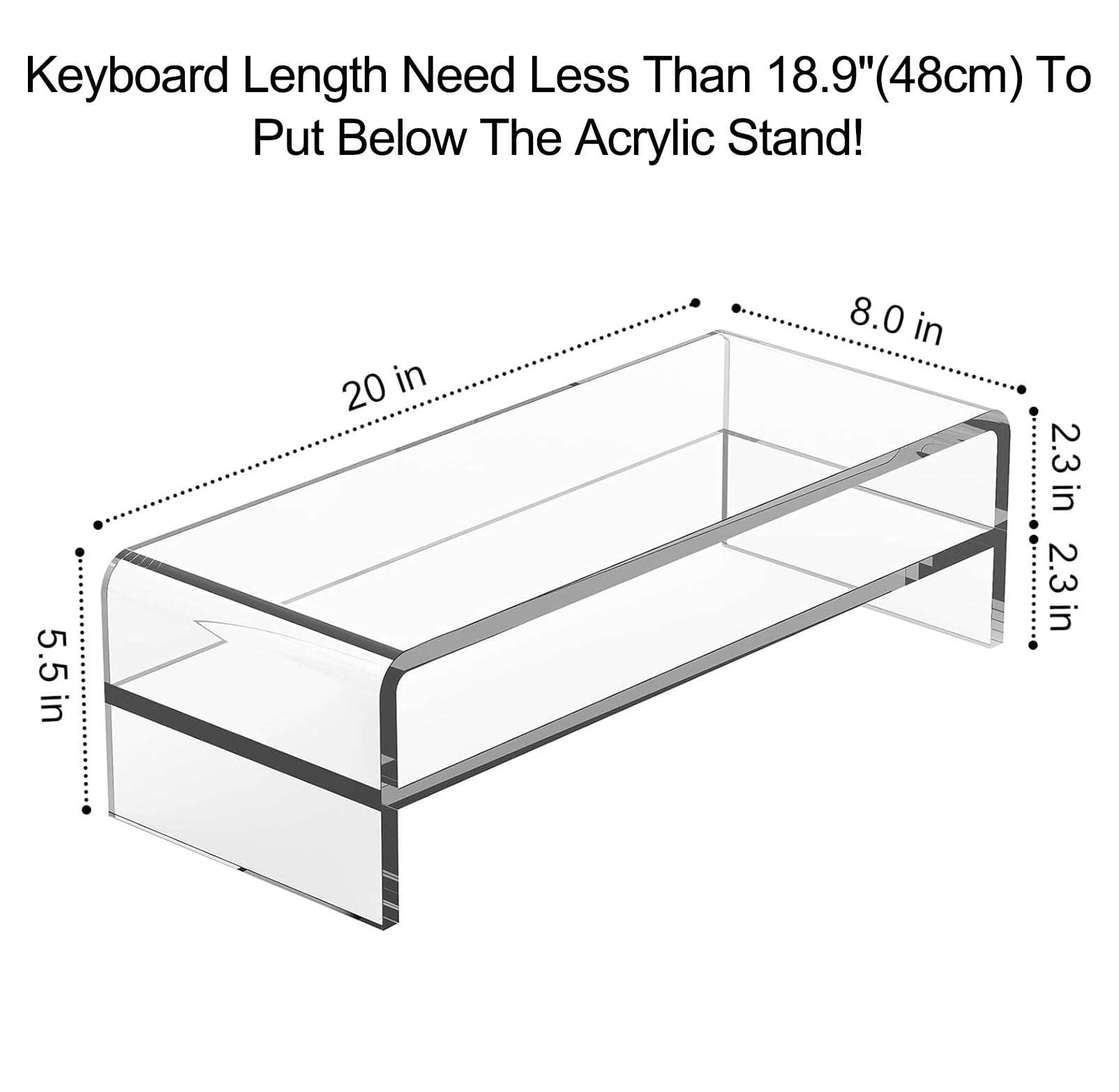 Egchi Acrylic Monitor Stand, 2 Tiers Computer Monitor Riser(20x8x5.5 Inch), Monitor Riser/Computer Stand for Home,Office,Business,PC Desk Stand for Keyboard Storage& Multi-Media Laptop Printer Screen 2