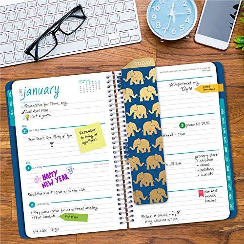 HARDCOVER Calendar Year 2019 Planner: (November 2018 Through December 2019) 5.5"x8" Daily Weekly Monthly Planner Yearly Agenda. Bonus Bookmark, Pocket Folder and Sticky Note Set (Blue Elephants) 3
