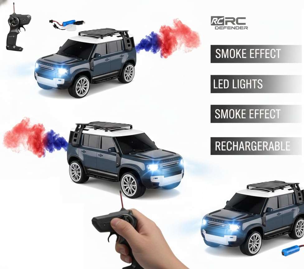 Jack Royal High-Speed Off-Road Defender Rover Rc Car with Double Smoke Exhaust & Dual Light Racing Car Toy Vehicle Remote Control Car for Kids (Rechargeable) (Blue) 4