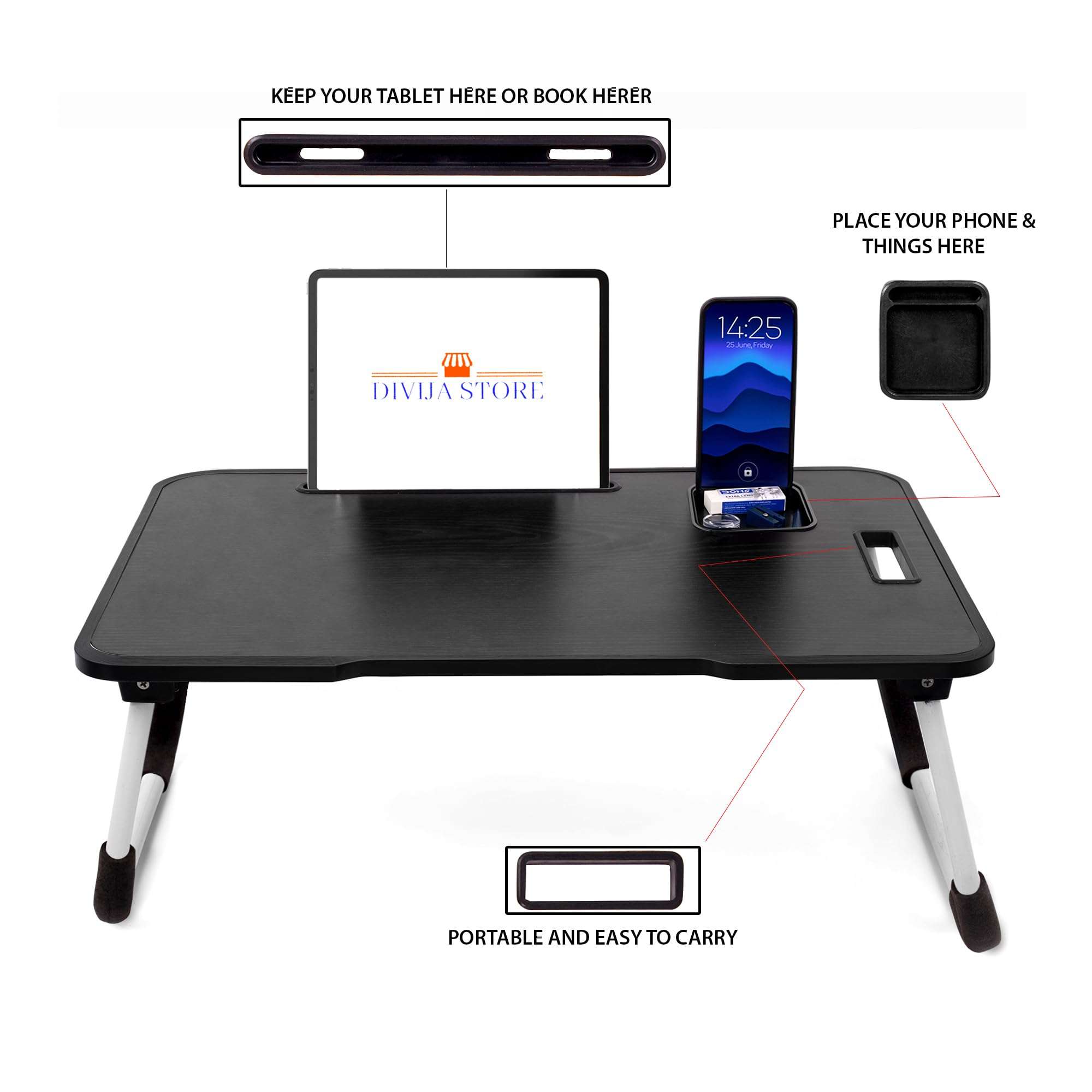 mistri Yerose Office Table For Home/Writing Desk For Office/Folding Table For School/Folding Study Table/Work From Home Multipurpose Table (Black) Wood, 15 Cm, 10 Centimeters 6