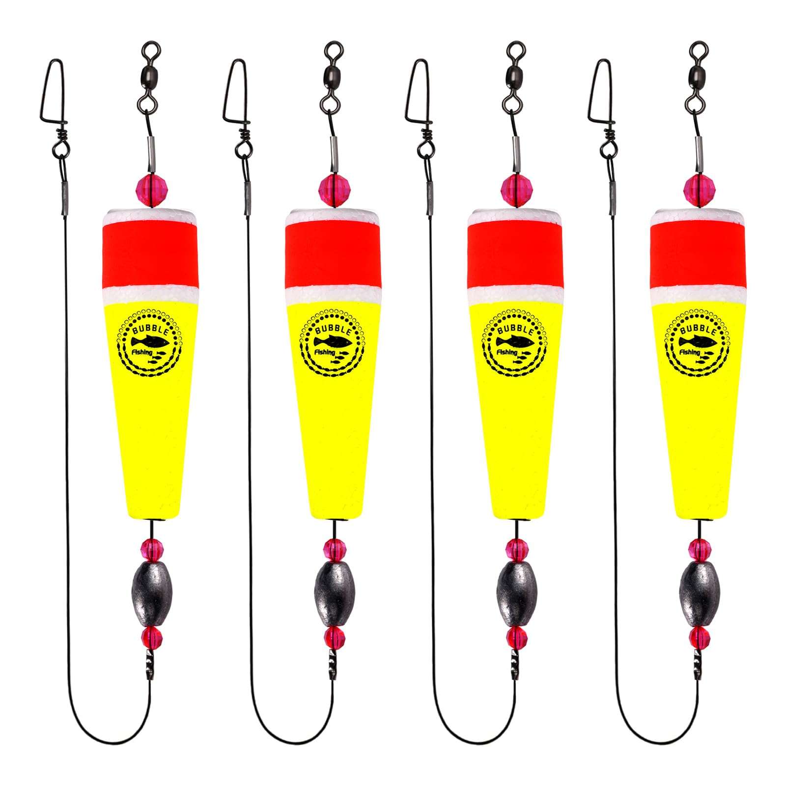 BUBBLE FISHING Fishing Floats Rigs Popping Corks for Saltwater Rattle Weighted Bobbers Fishing Tackle (4pcs, 4 in, Yellow) 1