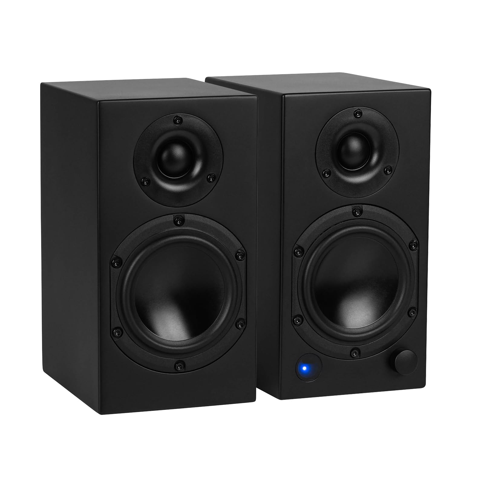 Dayton Audio M4 Powered Desktop Speakers with Bluetooth and USB DAC | Remote Included | 150W Peak Power | Pair (Black, 4in)