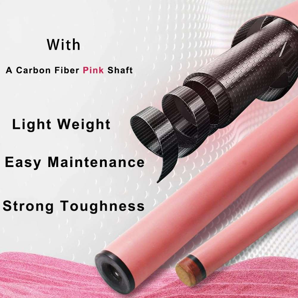 TROUFY Cuppa Woman Carbon Fiber Pool Cue Stick Ladies Pink Pool Stick with Case (12.5mm, WH Tube Case) 4