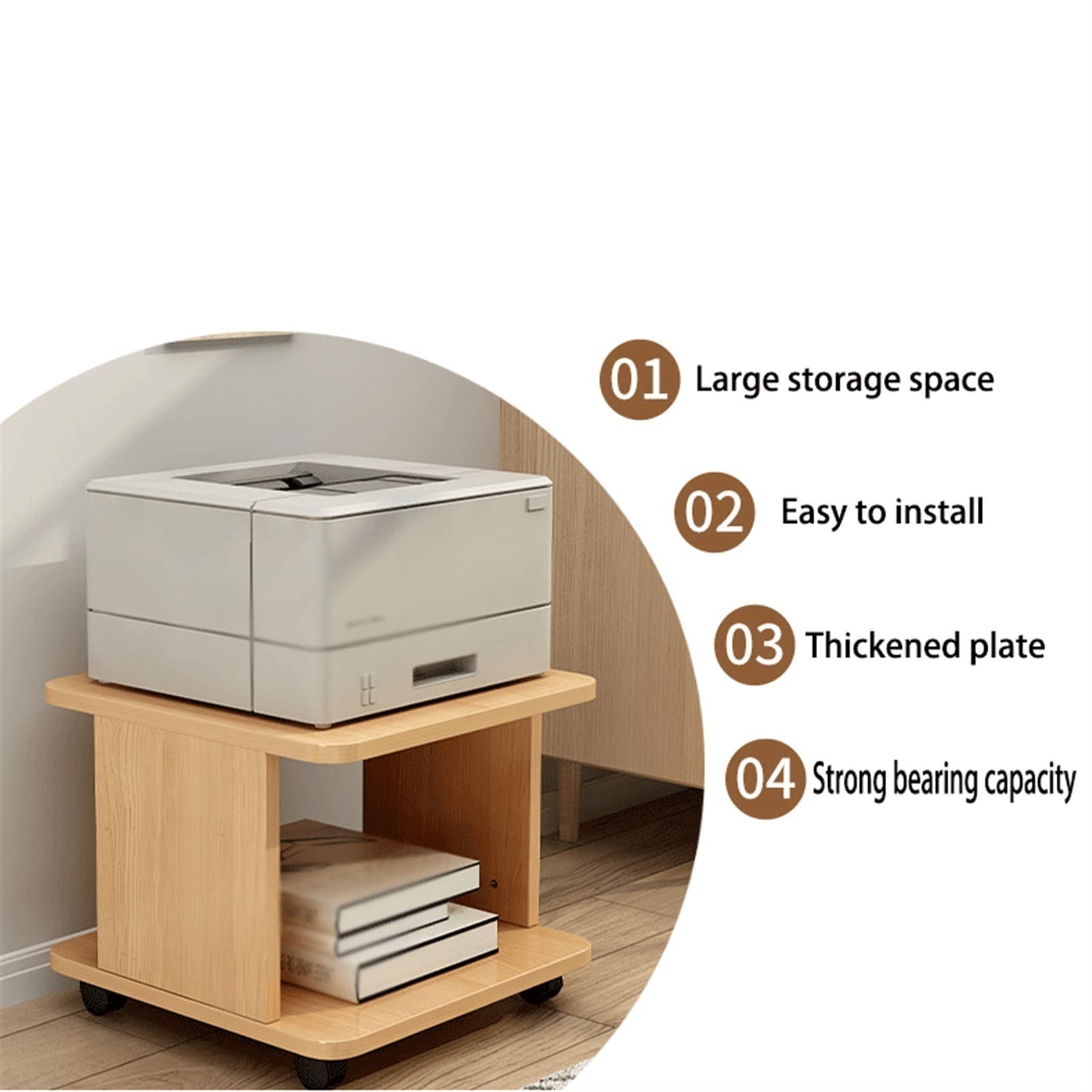 YNWDBY Home Printer Stand Printer Stand Office Multi-Layer Mobile Printer Rack Home Pulley Fax Machine Rack Heavy-Duty Copier Storage Rack Printer Table for Home Office(D) 5