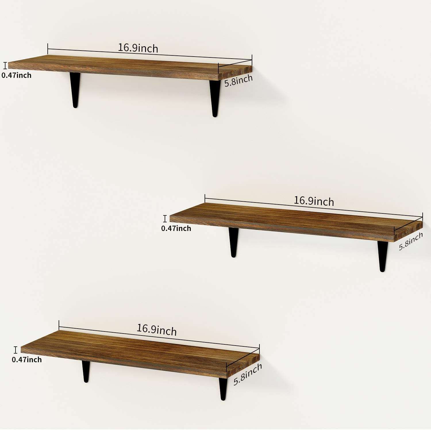 Tree House Floating Shelves, Black Wood Wall Mounted Shelves with Invisible Brackets for Bedroom Living Room Bathroom Kitchen, Shelves for Wall Decor Storage Set of 3 (White) 6