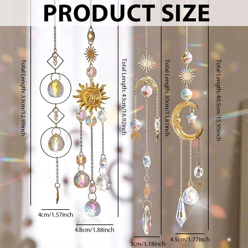 HASTHIP® 4Pcs Crystal Sun Catcher Hanging Charms for Home Decor, Glittering Reflective Colorful Sun Light Catcher Hanging Ornaments for Window, Room, Balcon 3