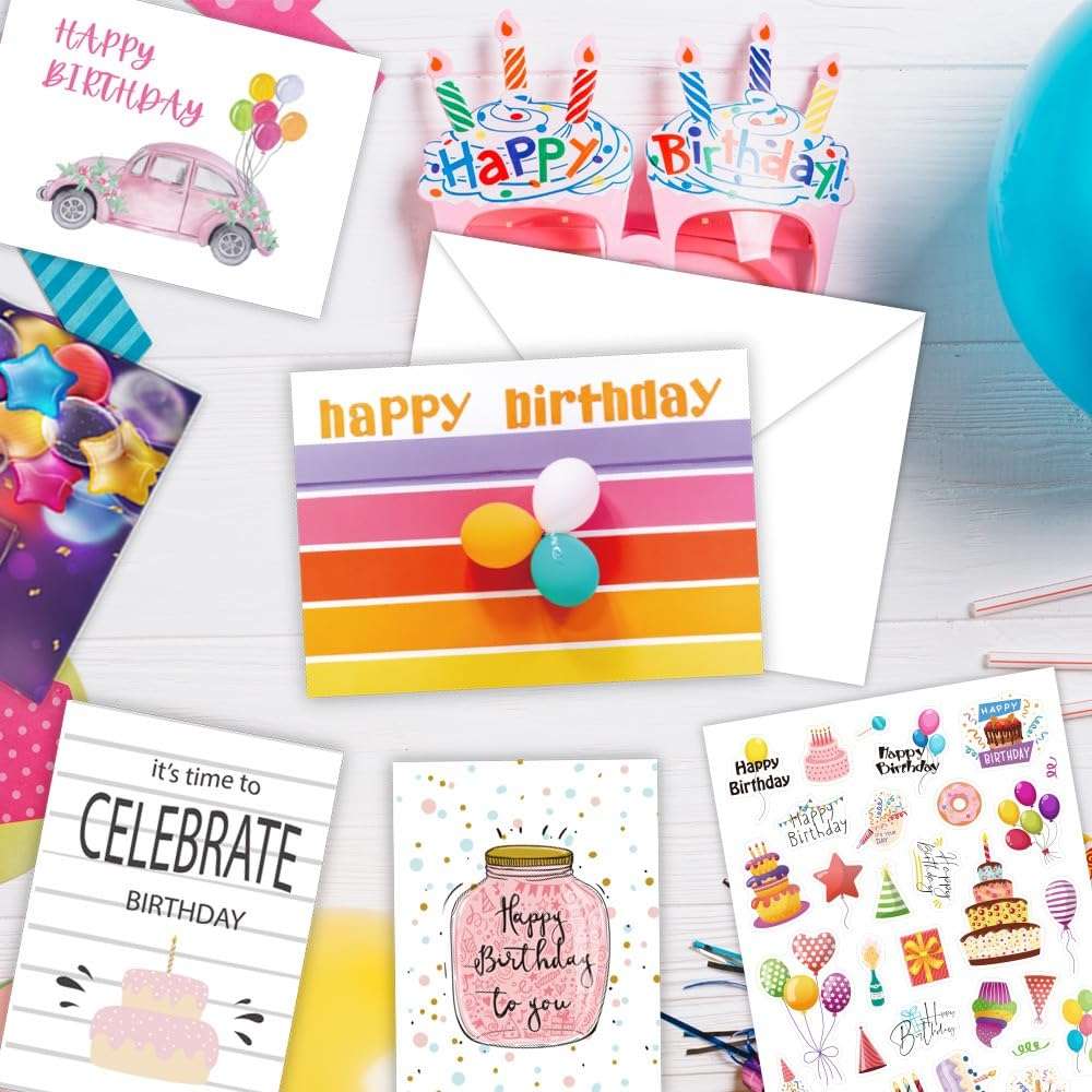 Gift Cards Birthday Unique Birthday Cards with Envelops and Stickers, Assorted Happy Birthday Card, Funny Birthday Cards Bulk for Women and Men (50 Different Birthday Cards Envelops and 110 Stickers) 5
