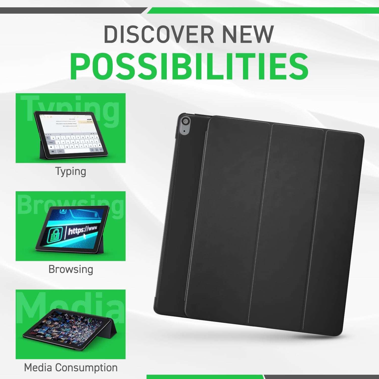 Auklet Classic Smart Case for iPad 10th Gen 10.9" (2022-2025) – Lightweight Trifold Stand Folio, Auto Sleep/Wake, Black 6