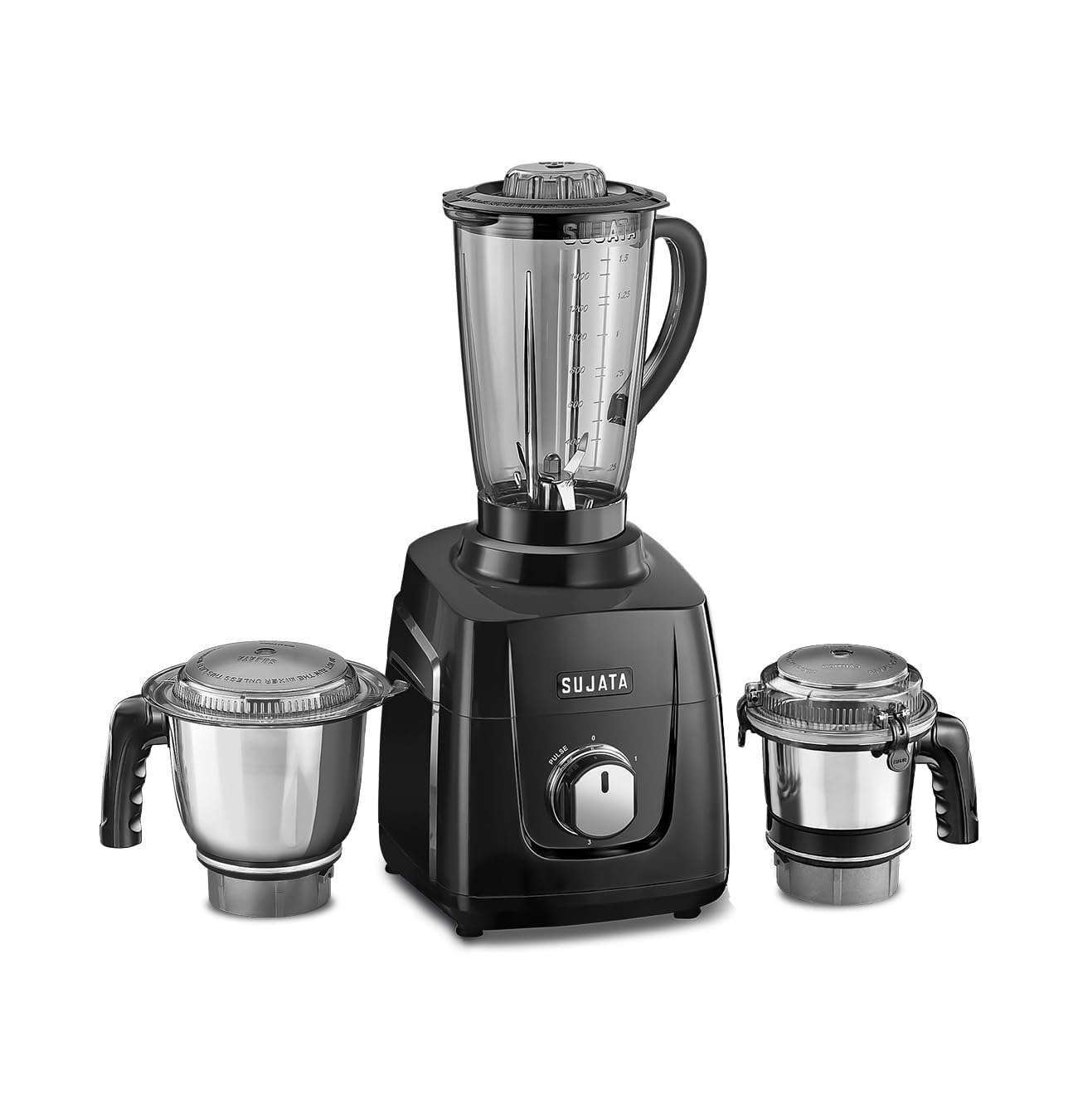 Sujata MG01 Mixer Grinder|1000 Watts Double Ball Bearing Motor|24000 RPM| Non-Stop 90 Mins Running|3 Jars including 1750ml Blender, 1000ml Grinder, 500ml Chutney Jar| (Black) 1