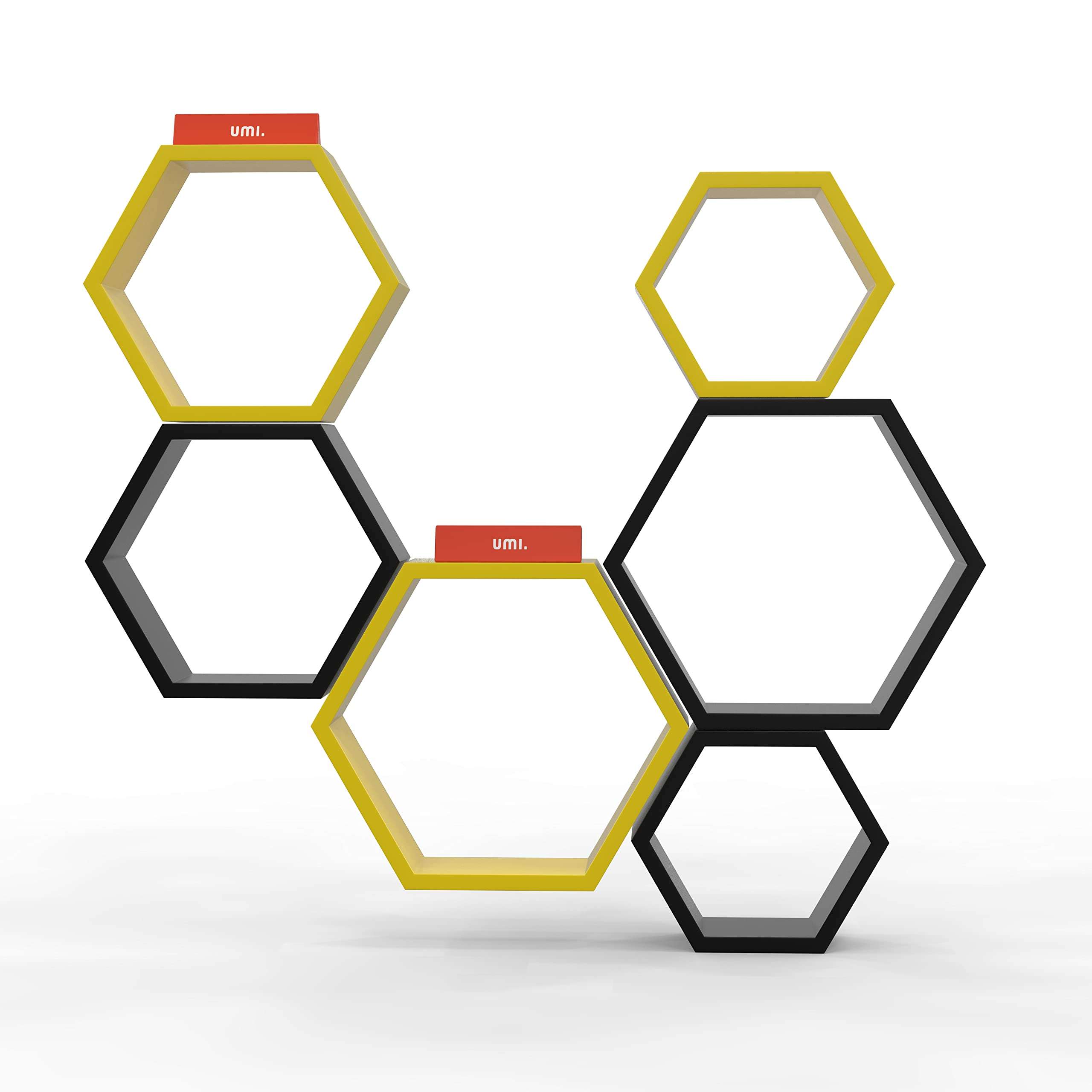 Amazon Brand – Umi Hexagonal Shape Wooden Floating Wall Shelves (Yellow & Black) 6
