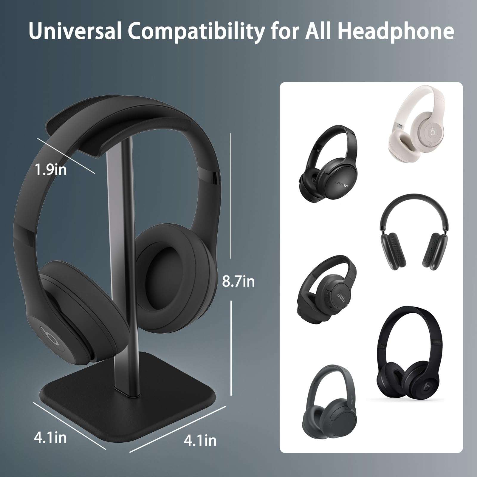 Ahonnpely headphone stand for desk - headset stand with Aluminum Hanger and Plastic Headrest, headphone holder for AirPods Max, Sony, Bose, Beats and More (Black) 4