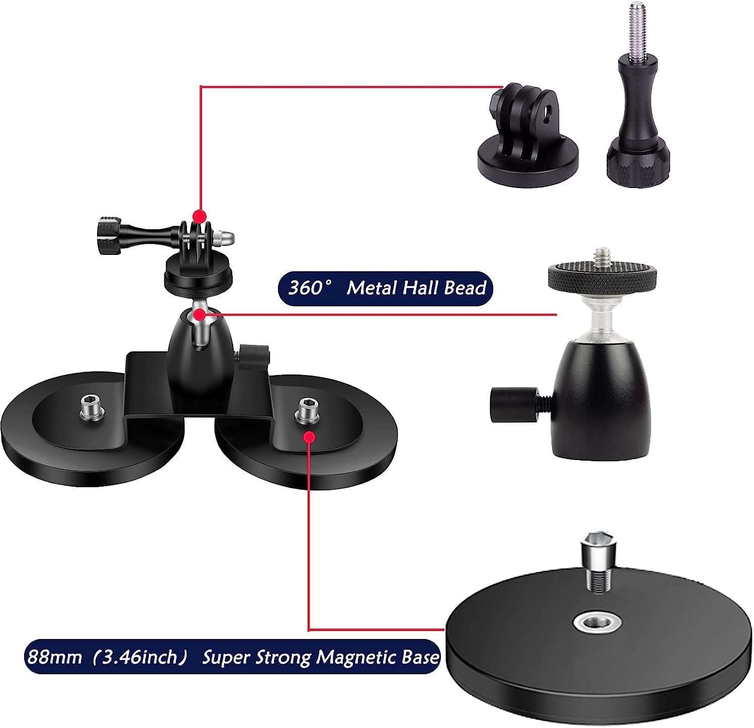 ADOFYS Magnetic Action Camera Mount, Super Magnetic Heavy-Duty Alloy Suction Cup Mount with Adapter 1/4-20 for GoPro Compatible with Hero 11/10/9/8/Max and Other Action Camera 2