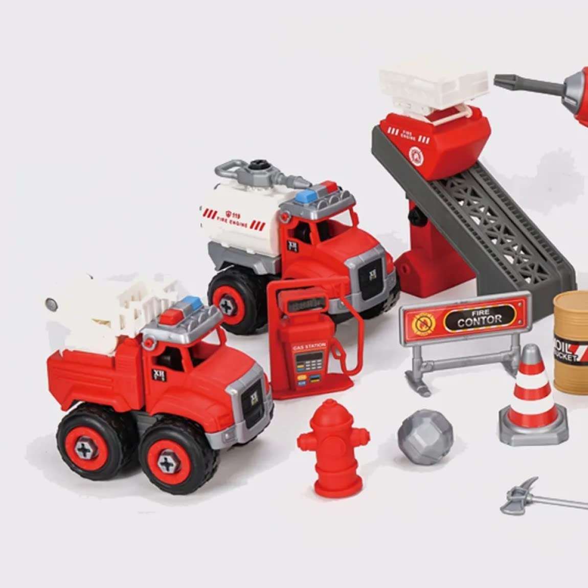Radhey Preet DIY Activity Fire Site Work Theme Fire Trucks Play Set for Kids | 21pcs in a Set | Skrew Driver and Drill Machine Available for Assembling & Disassembling Process 5