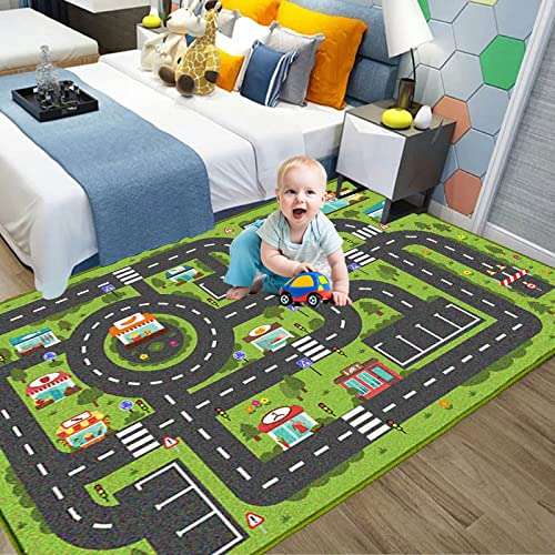 Car Rug Play Mat, Road Rug Carpet for Kids, City Life Educational Road Traffic Carpet for Aged 3-12 Years Old(80×160cm/32×63inch) 5