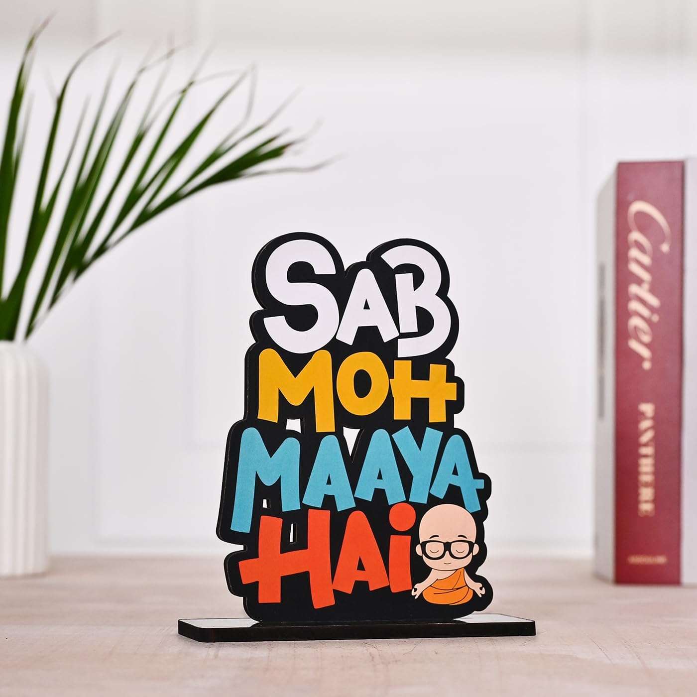 EXPLEASIA Sab MOH Maya Hai Wooden Inspirational Quote Table Decorative Home, Cafe, Kitchen Decorative Showpiece 4