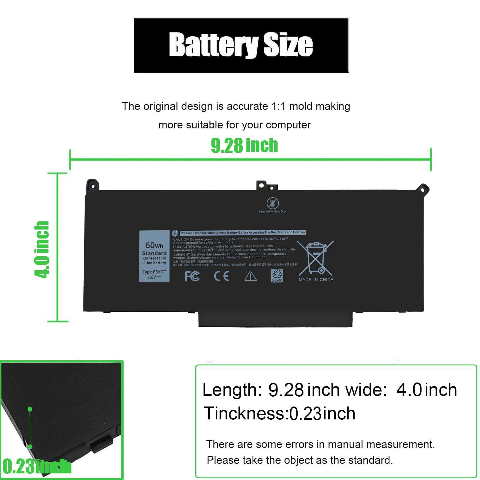 Fepprry 7490 F3YGT Laptop Battery for Dell Latitude 12 13 14 7000 7280 7290 7380 7390 7480 7490 E7480 E7490 E7280 E7290 E7390 Battery 4
