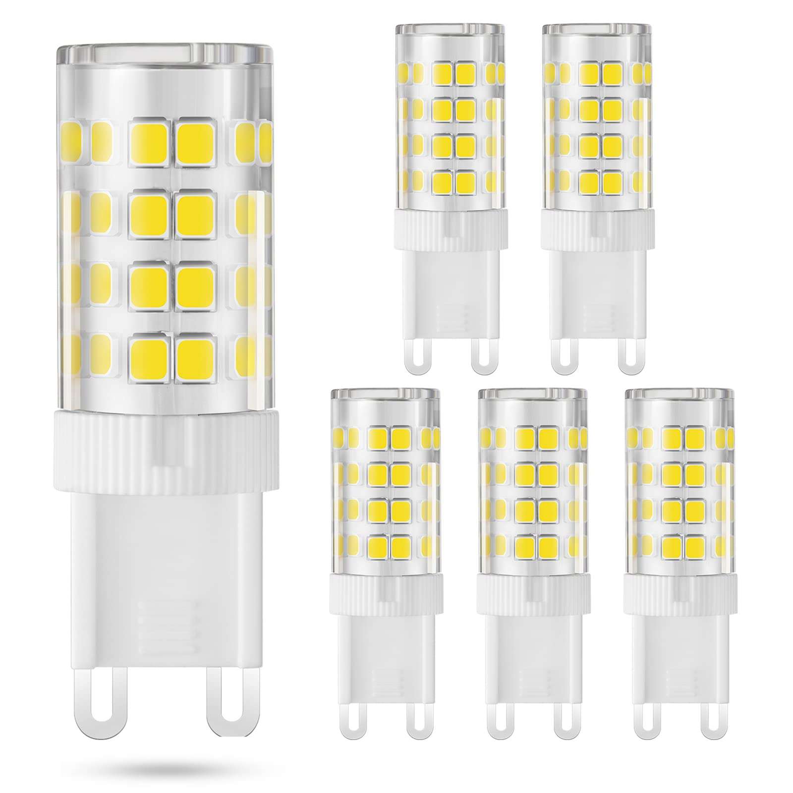 G9 LED Bulb 120V 4W 40W Halogen Equivalent Double Pin Base LED Bulb Soft White Light 6000K No Flicker Non-Dimmable Chandelier Lighting 360° Beam Angle Bulb 6 Piece Set (White Light 6000K)