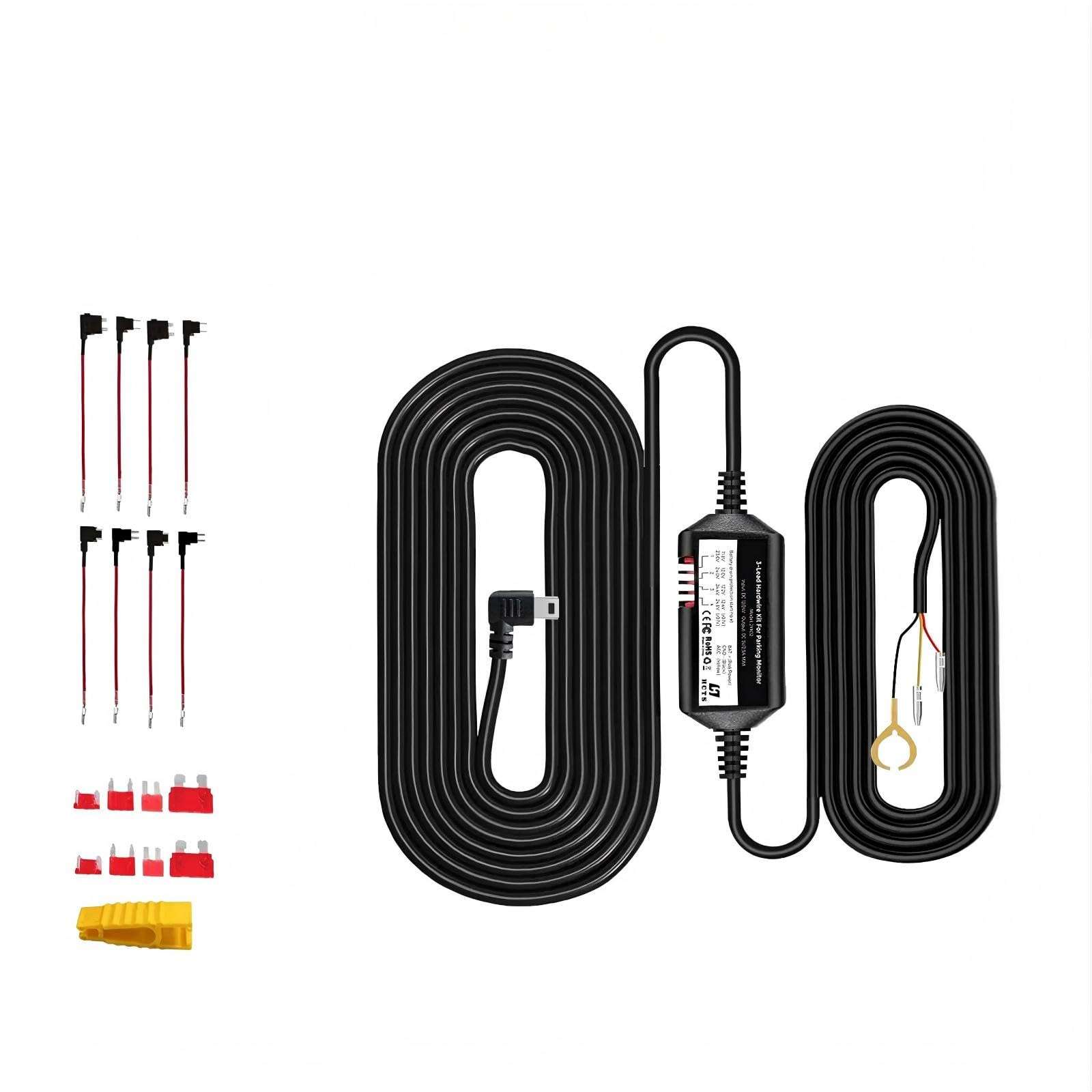 Universal USB-C Dash Cam Acc Hardwire Kit with LED Voltmeter and Adjustable Low Voltage Protection, 11.5ft Multi-Size Hardwire Kit for Dash Camera 24H Parking Monitoring 1