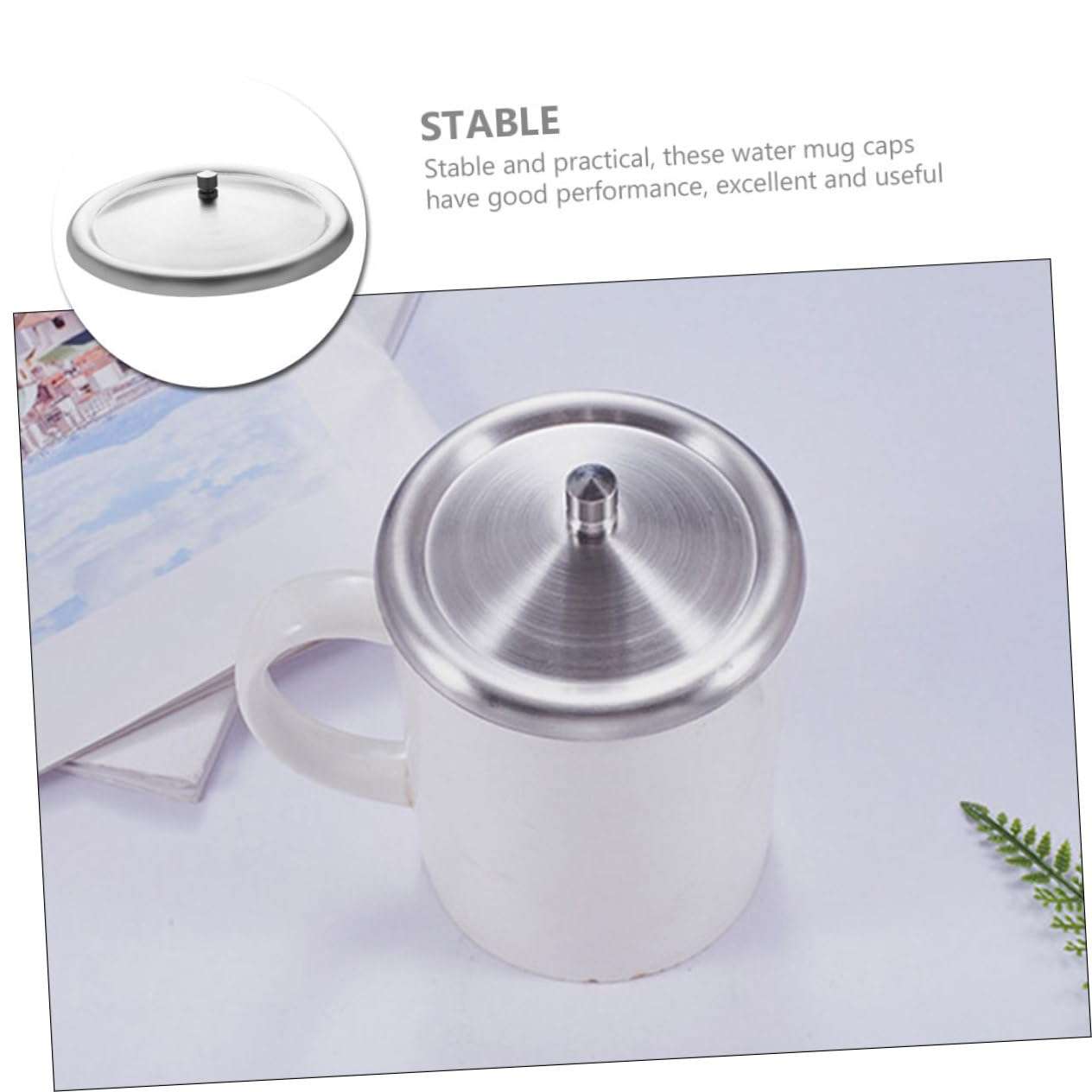 LALADEFIEE Cup Covers Beverage Dispenser Lid Tiny Handle Stainless Steel Round Cup Lid 4