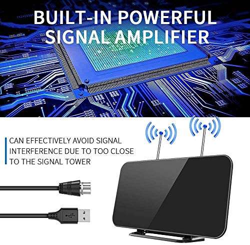 TV Antenna Indoor & HD Antenna, Digital Antenna for Smart TV, with Stand 50-80 Miles Range Freeview Amplified HD TV Aerial Support 4K 1080P HD/UHF/VHF/FM Freeview Channe 6