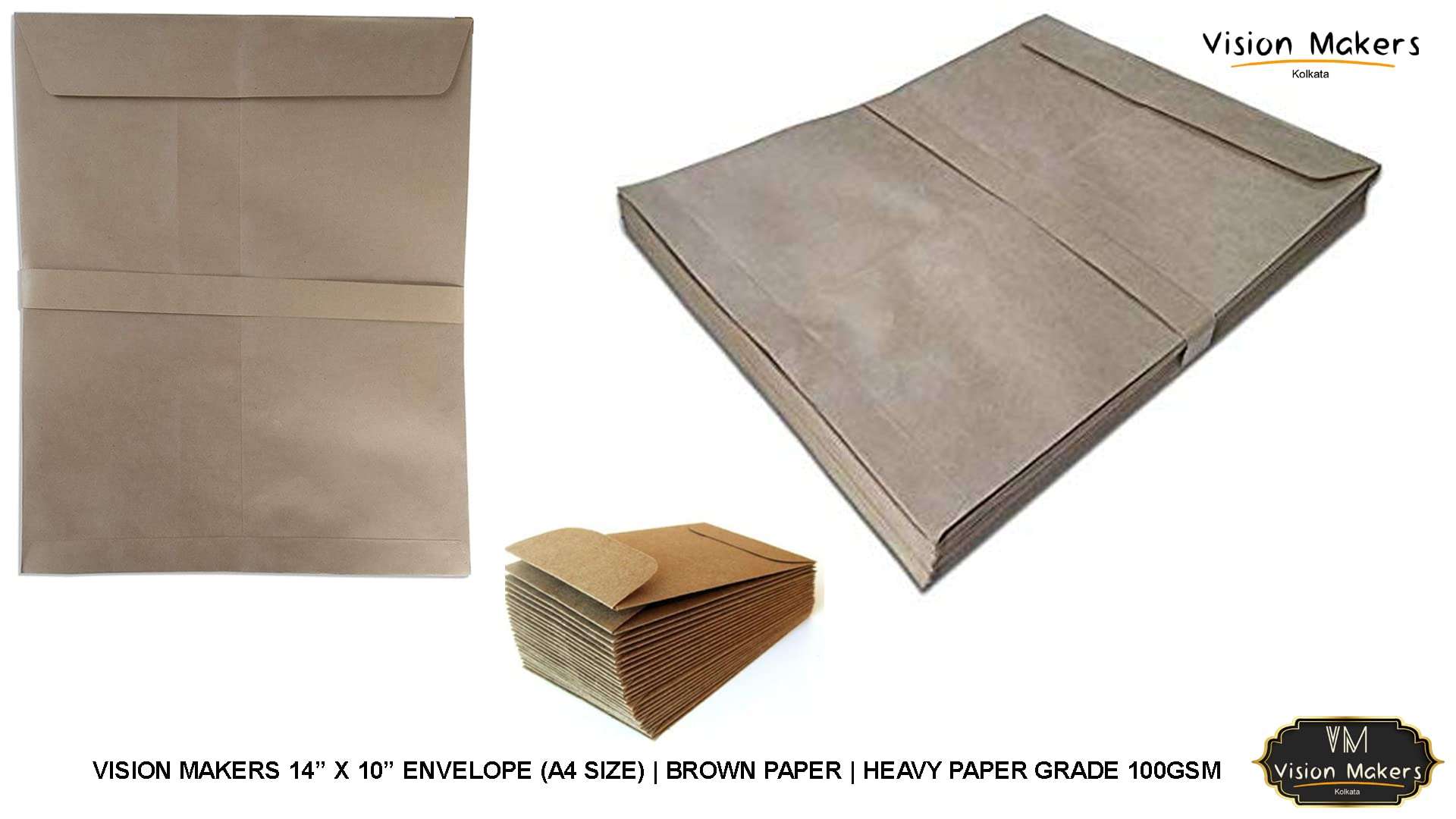 Vision Makers Envelopes | Brown Paper Envelopes | 14 X 10 Inch Size | 100 GSM Paper | A4 Size Paper Envelopes | Pack of 50 Nos. (Pack of 1) 4