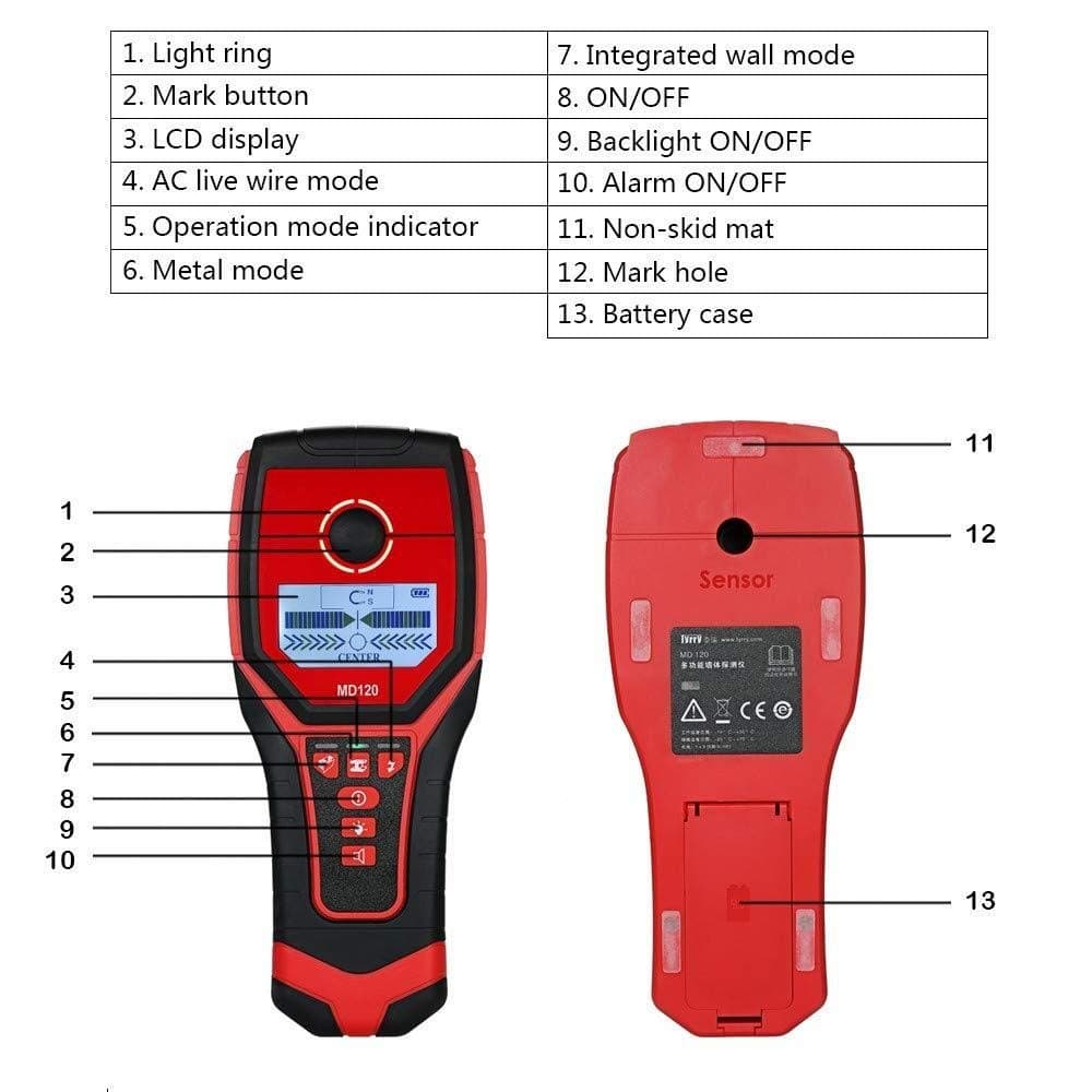 U5GAAALPPQ9 Stud Finder Sensor Wall Scanner 4 in 1 Electronic Stud Sensor Locator Wood Beam Joist Wall Detector Edge Center Finding Compatible with Wood Live AC Wire Metal Studs Detection 3