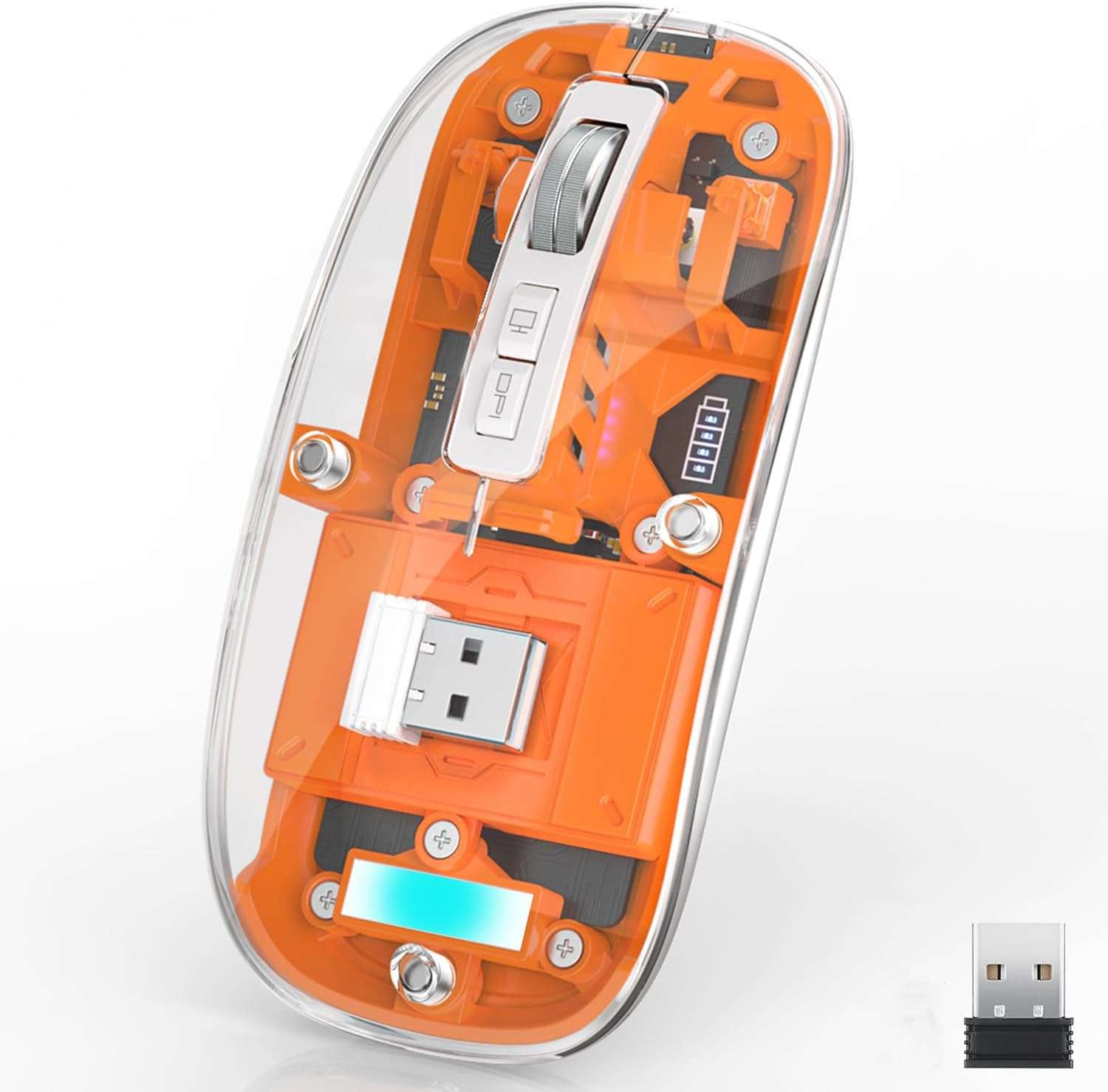 MICROWARE Bluetooth Wireless Mouse Tri-Mode (BT5.1+BT5.1+2.4GHz) USB C Rechargeable Transparent Computer Mouse Silent with USB Receiver