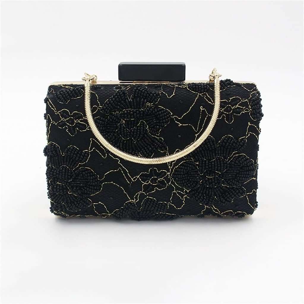 YMGSCC Square Temperament Dinner Bag Artificially Stitched Retro Portable Banquet Bag Women's Hand Bag Beads 5