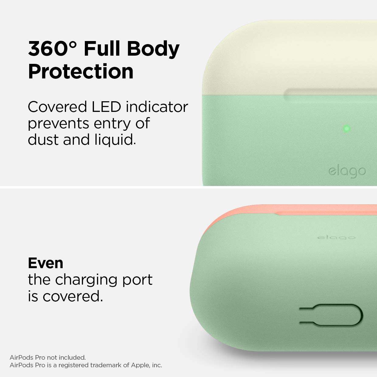 elago Duo AirPods Pro Case with Keychain Designed for Apple AirPods Pro Case Cover, 2 Caps + 1 Body (Front LED Visible) [ Classic White, Peach + Pastel Green ] 4