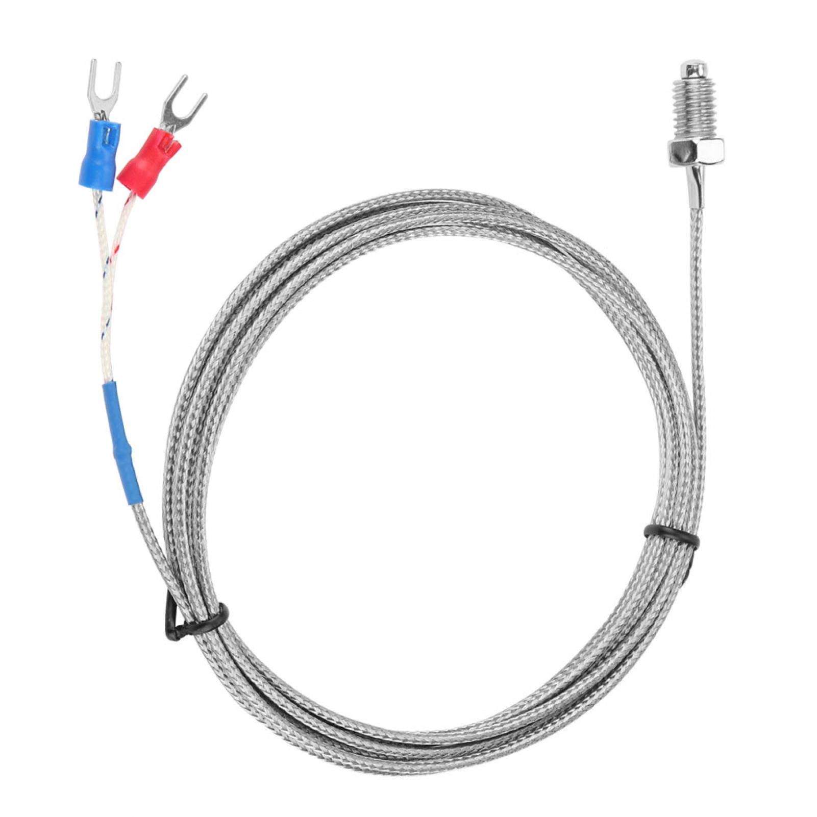 1pc M8 Screw Thread Type K Thermocouple Temperature Sensor Stainless Steel Shielded Wire 0-400℃ 1m/2m/3m Wire(2M) 2
