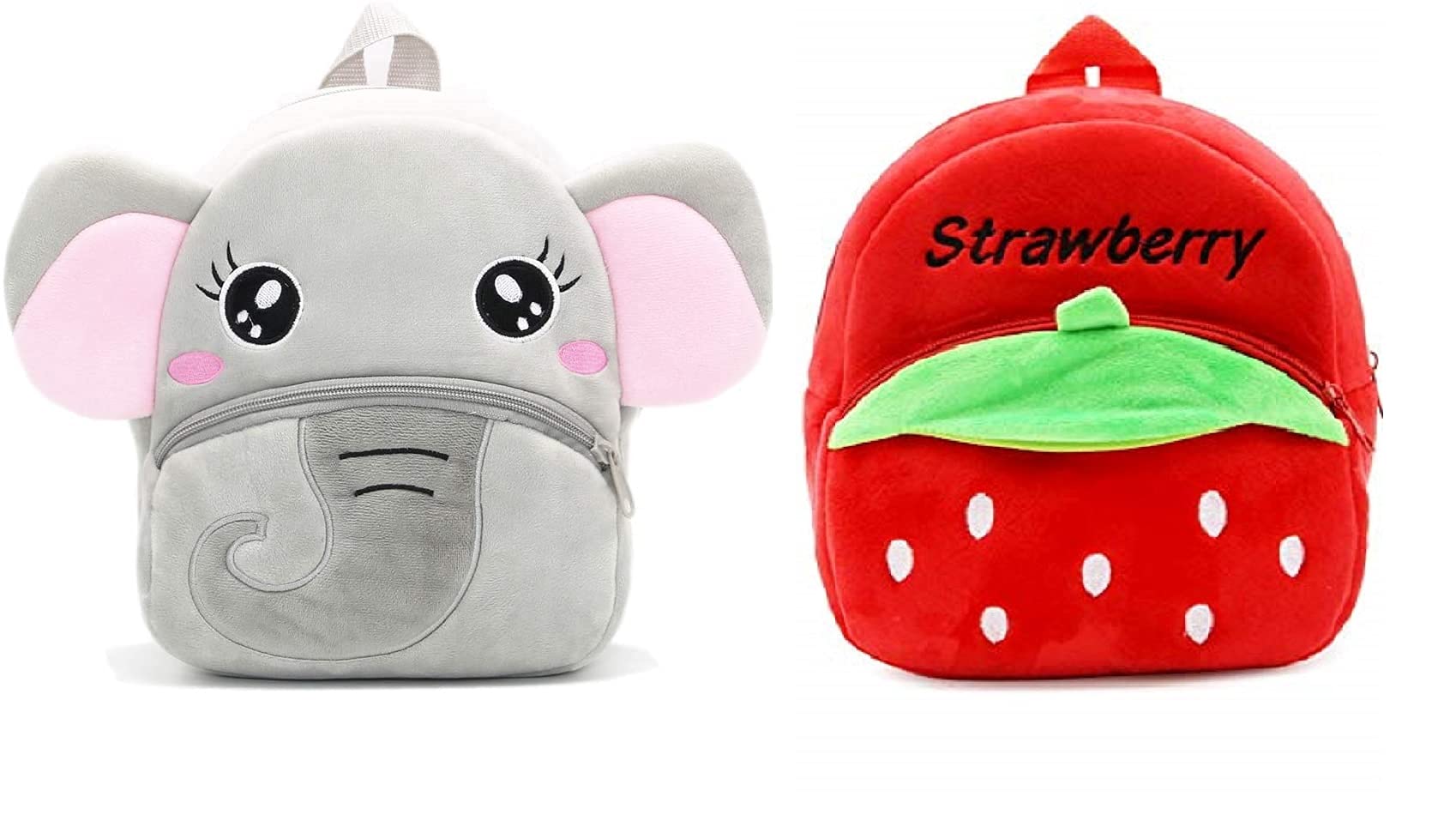 Black Hill Kids School Bag Soft Plush Backpack Cartoon Bags Mini Travel Bag for for Girls Boys Toddler Baby Elephant & Red Strawberry