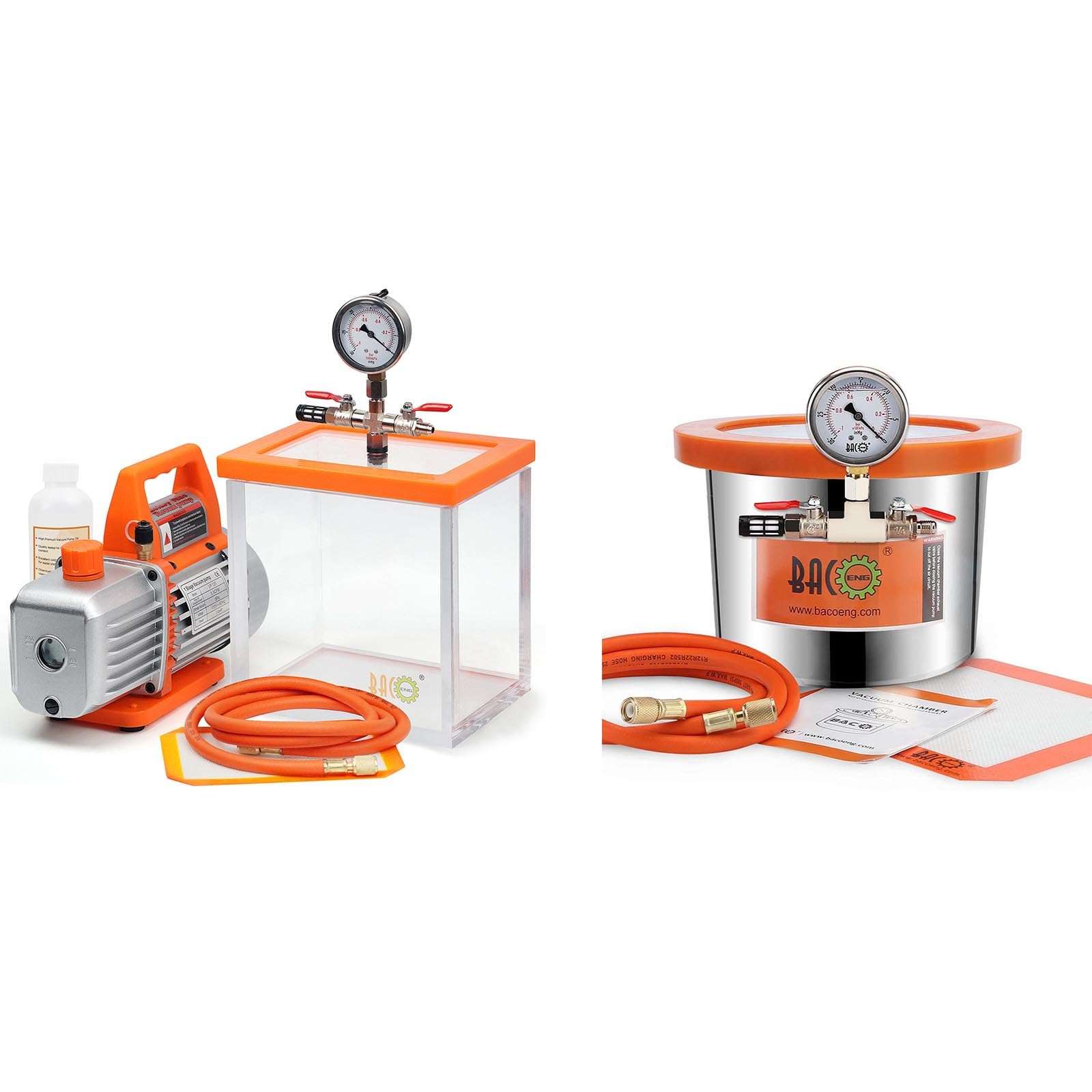 BACOENG 2Gal Acrylic Vacuum Chamber & 1.5Gal Glass Lid Vacuum Chmaber with Pump 1