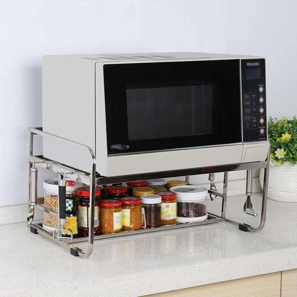 kesig® Wall Shelf Microwave Kitchen, 2 in 1 Wall Shelf Made of Aluminium, Multifunctional Kitchen Wall Mount for Microwave Oven, Spice Bottles, Spoons 3