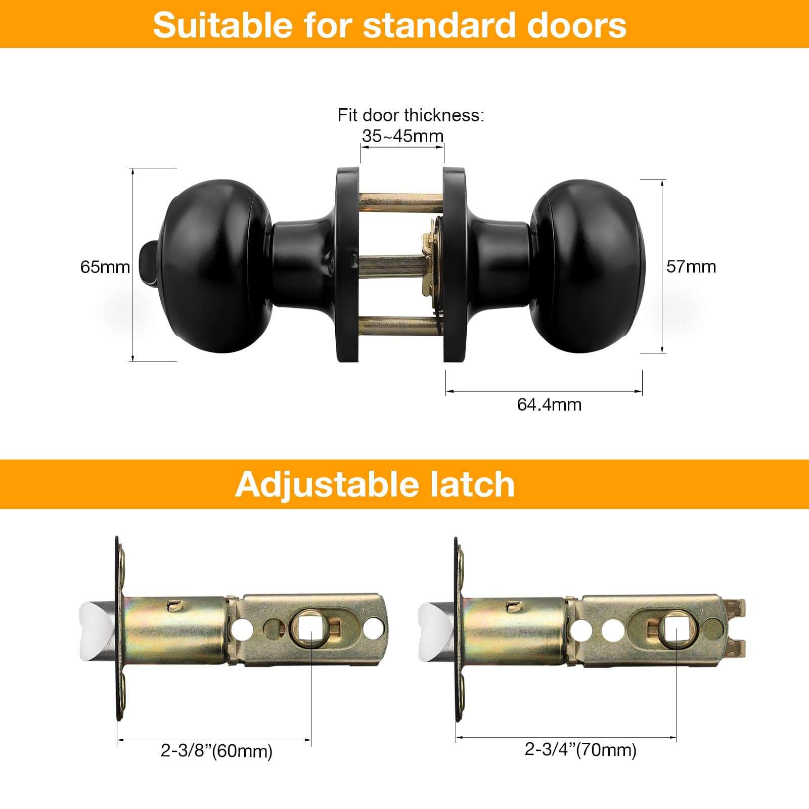 Black Matte Privacy Door Knobs for Bedroom/Bathroom/Interior Doors, Thumb Turn Locking Inside for Privacy Use, No Key, 10Pack, Flat Ball Shape 4