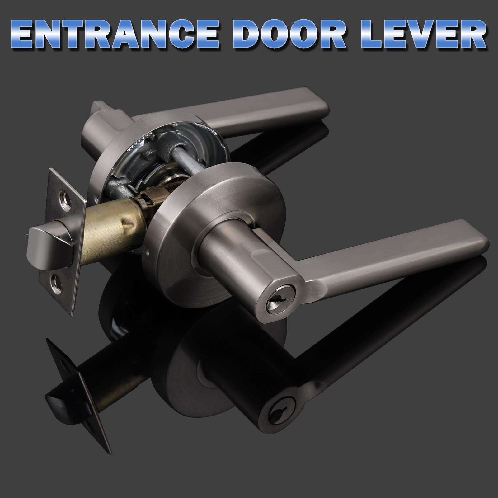 Knobonly 5Pack Exterior Entry Door Handle Lock with Same Keys, Right Handed Heavy Duty Satin Nickel Door Handleset, Entrance Front Door Handles in Brushed Nickel, Keyed Alike Door Lever 2