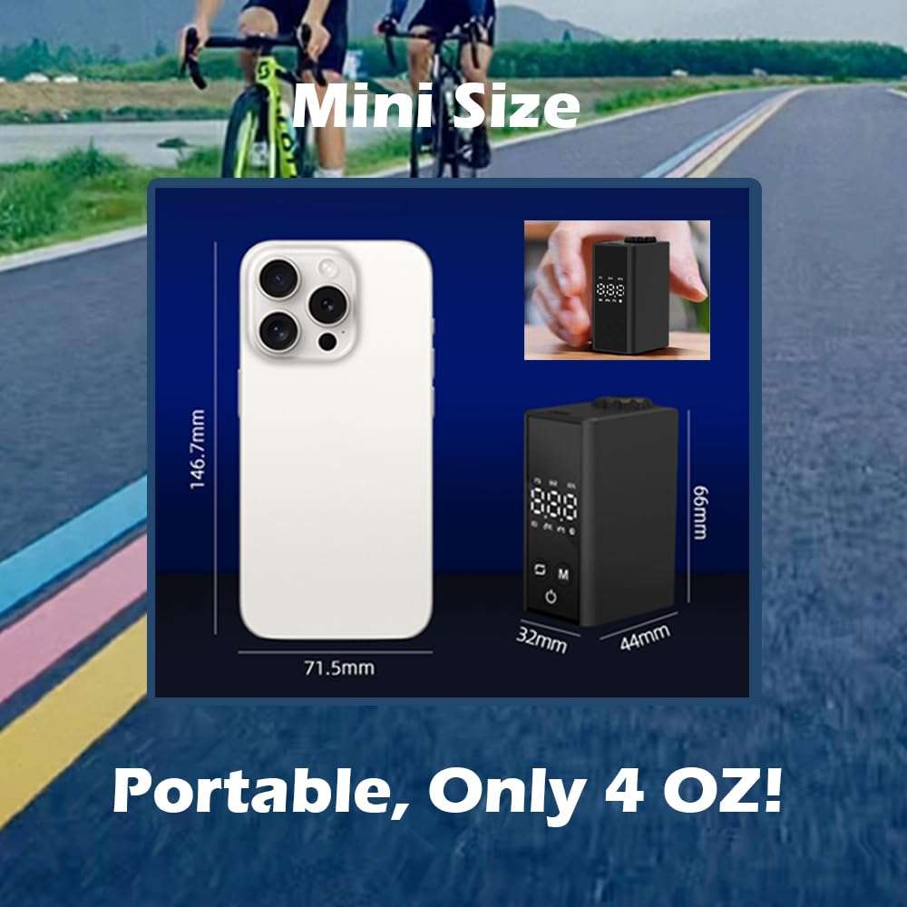 Bike Pump with Gauge, 120 PSI Bicycle Pump, Mini Bike Tire Pump & Bike Air Pump Portable, Electric Bike Pump with Presta and Schrader Valve for City Bike, Road Bike, Ebike, Mountain Bike & Motorcycle 5